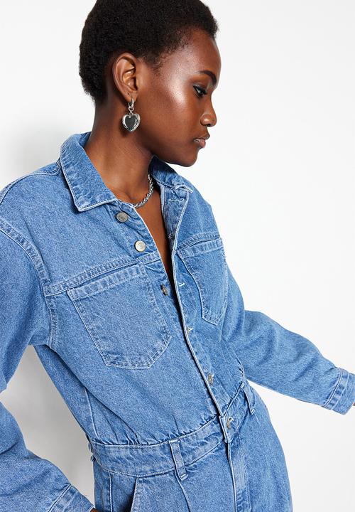 Trendyol - Waist Detailed Denim Overalls - Blue