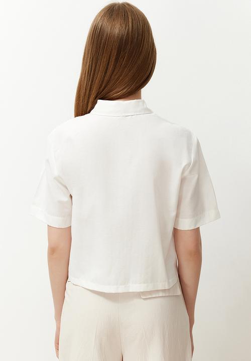 Trendyol - Embroidered crop shirt - ecru