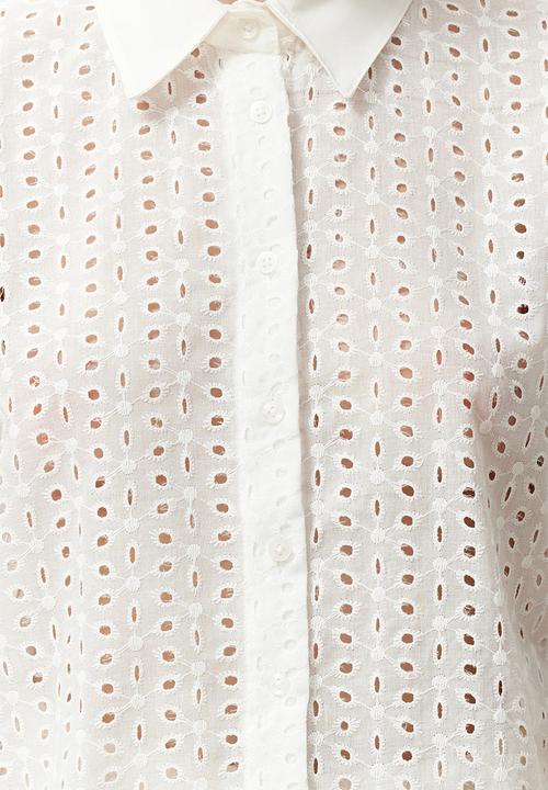 Trendyol - Embroidered crop shirt - ecru