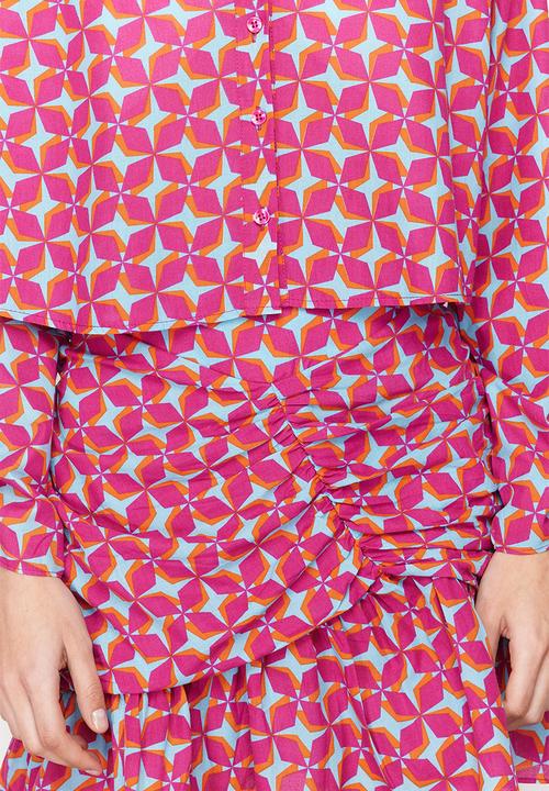 Trendyol - Geometric pattern ruffle skirt suit - fuchsia