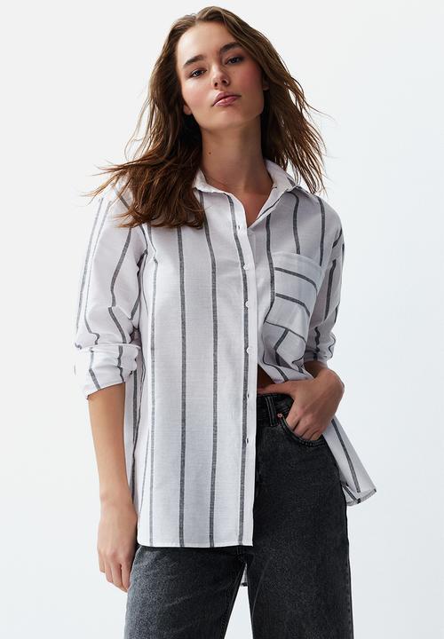 Trendyol - Striped oversize shirt - ecru