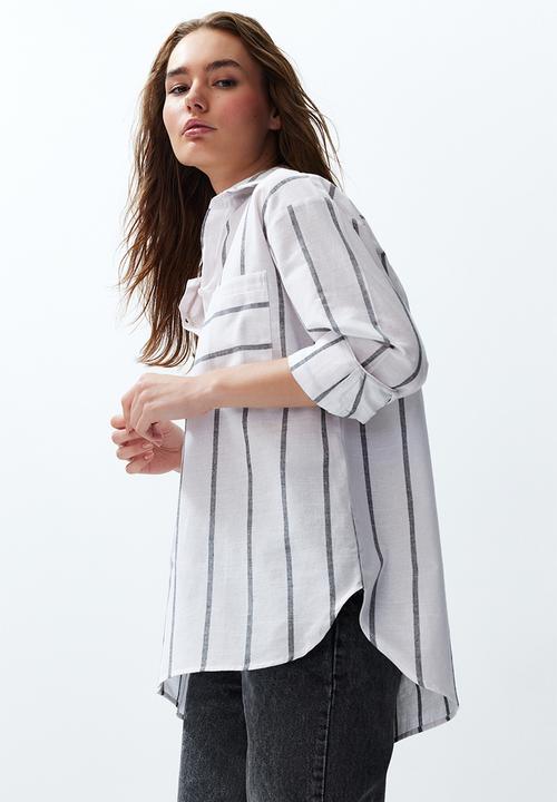 Trendyol - Striped oversize shirt - ecru