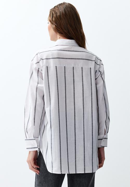 Trendyol - Striped oversize shirt - ecru
