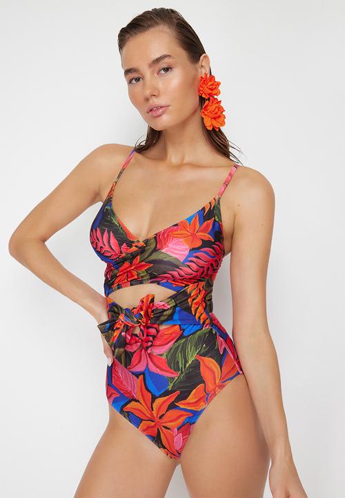 Trendyol - Floral patterned tied swimsuit - blue/multi