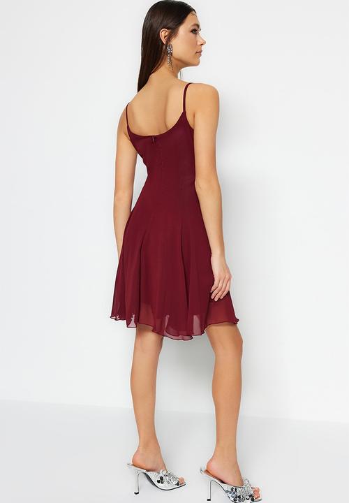 Trendyol - Chiffon Evening Dress - Burgundy