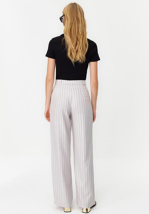 Trendyol - High waist wide leg striped woven trousers - grey