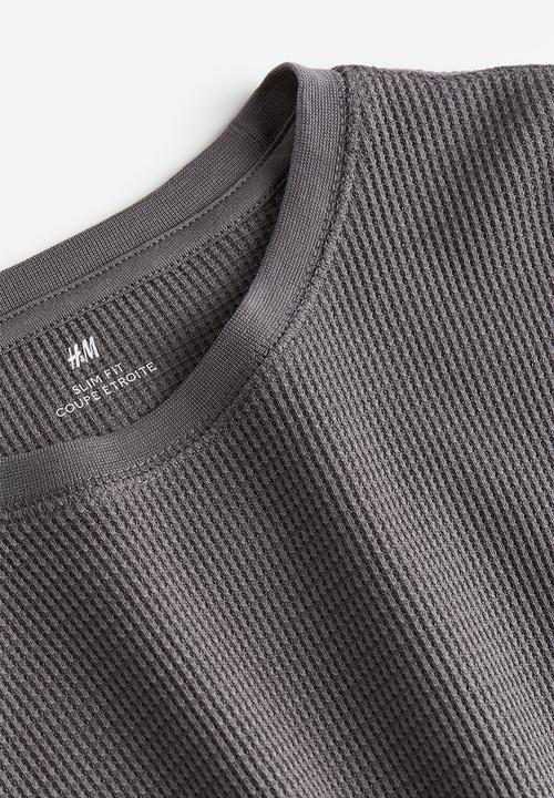 H&M - Slim fit waffled jersey top - dark grey 
