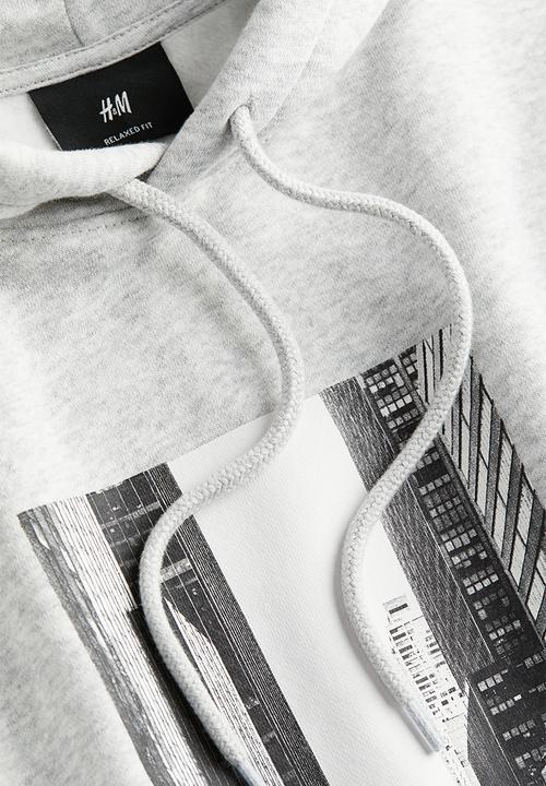 H&M - Loose fit printed hoodie - grey multi