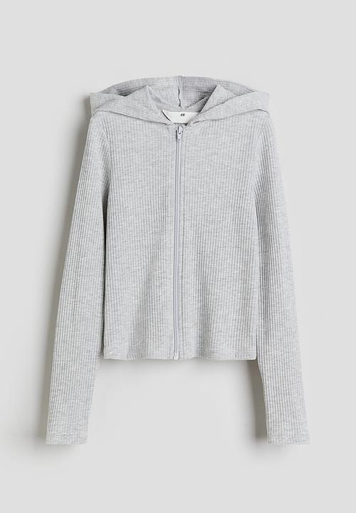 H&M - Ribbed zip-through hoodie - grey