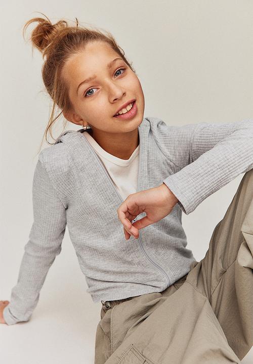 H&M - Ribbed zip-through hoodie - grey