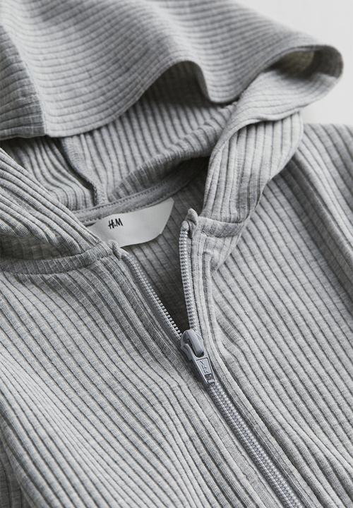 H&M - Ribbed zip-through hoodie - grey