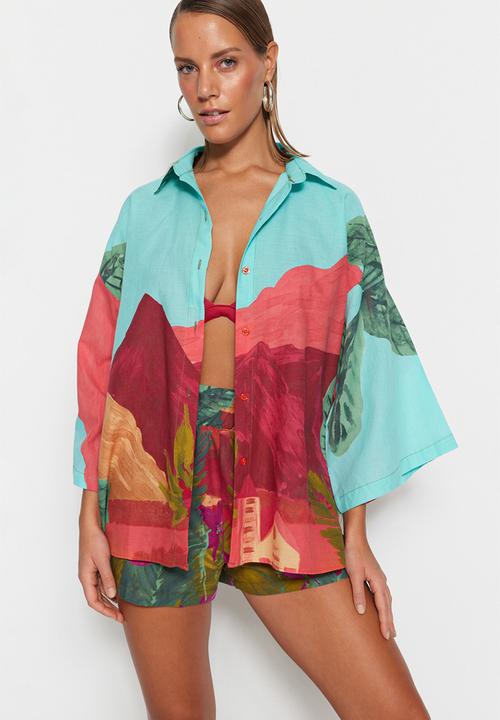 Trendyol - Scenery patterned cotton shirt - multicolored