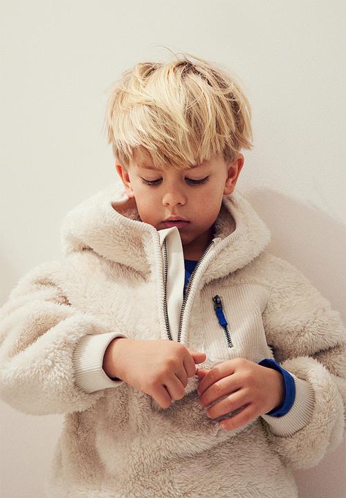H&M - Oversized zip-top pile hoodie - white