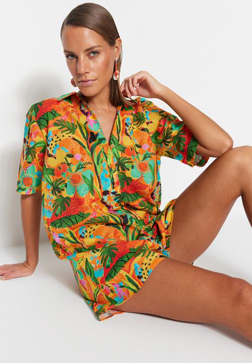 Trendyol - Tropical pattern cotton jumpsuit - orange
