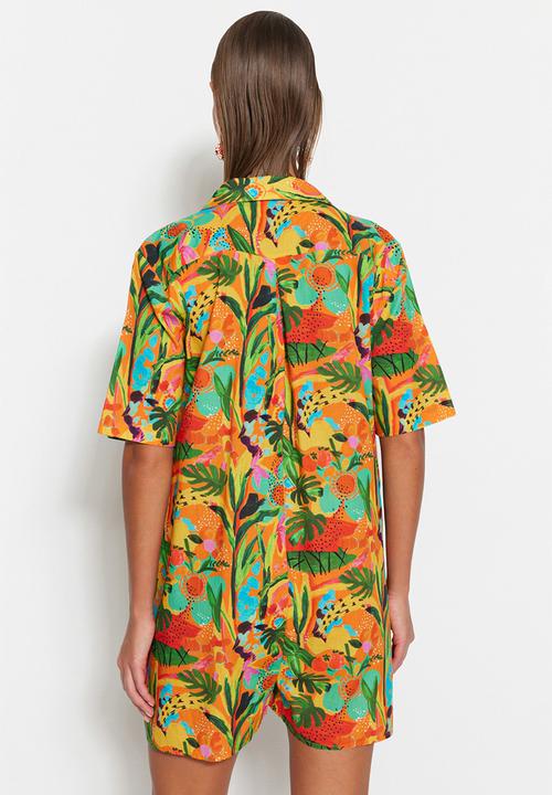 Trendyol - Tropical pattern cotton jumpsuit - orange