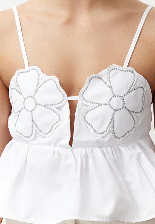 Trendyol - Crop floral embroidered blouse - white