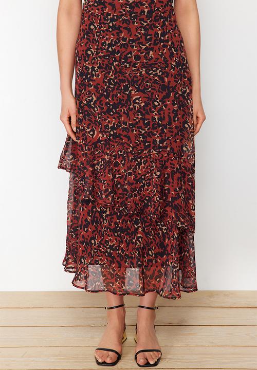 Trendyol - Tile animal patterned lined woven skirt - brick