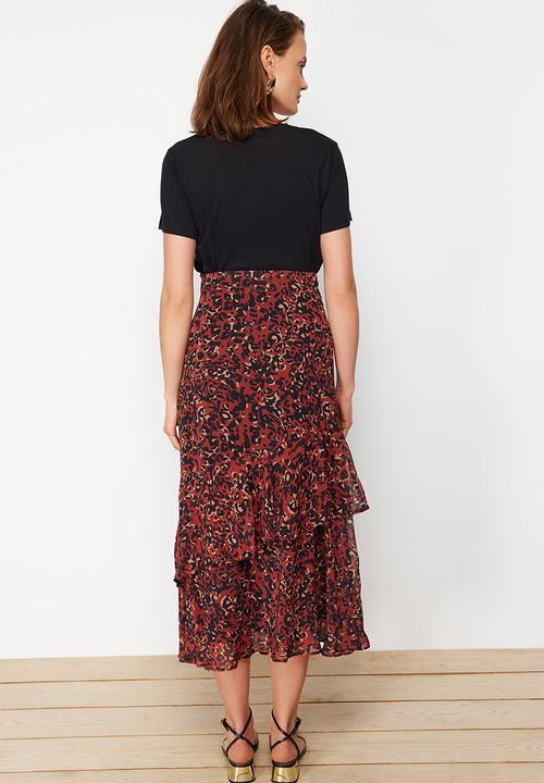 Trendyol - Tile animal patterned lined woven skirt - brick