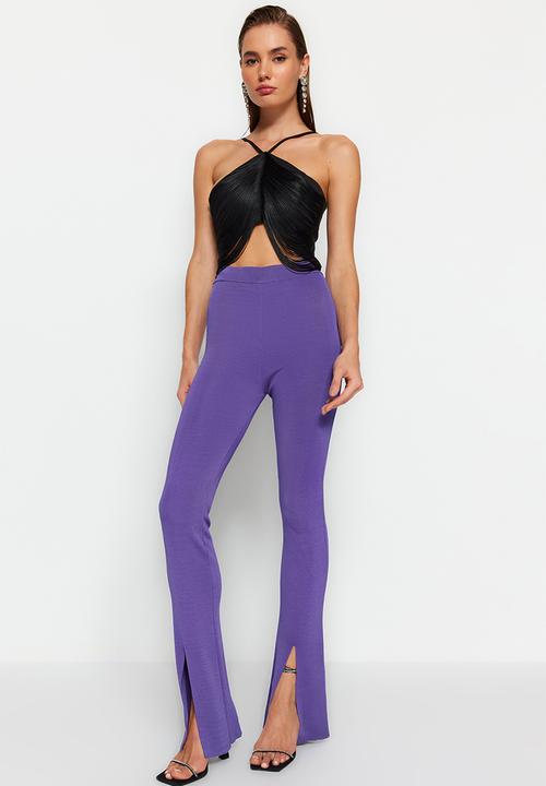 Trendyol - Tassel Detail Halter Strap Top - black