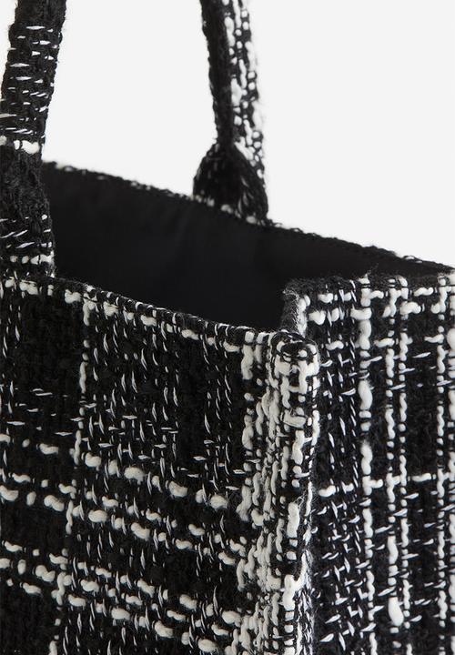 H&M - Textured-weave shopper - black & checked