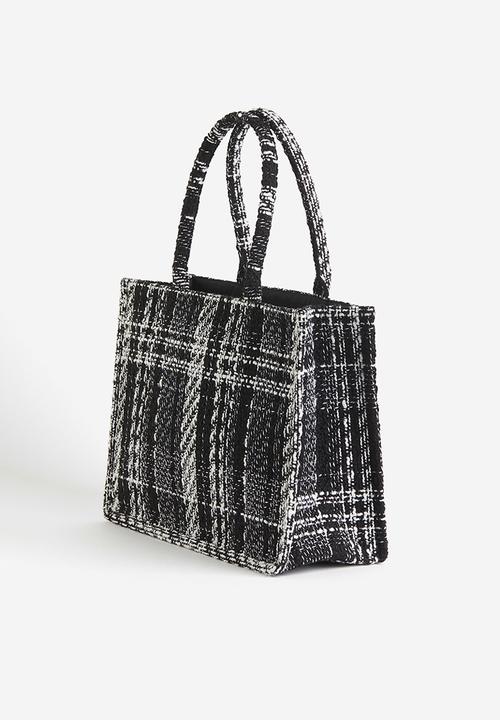 H&M - Textured-weave shopper - black & checked