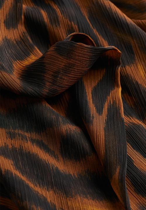 H&M - Bow-detailed crêpe blouse - brown & patterned
