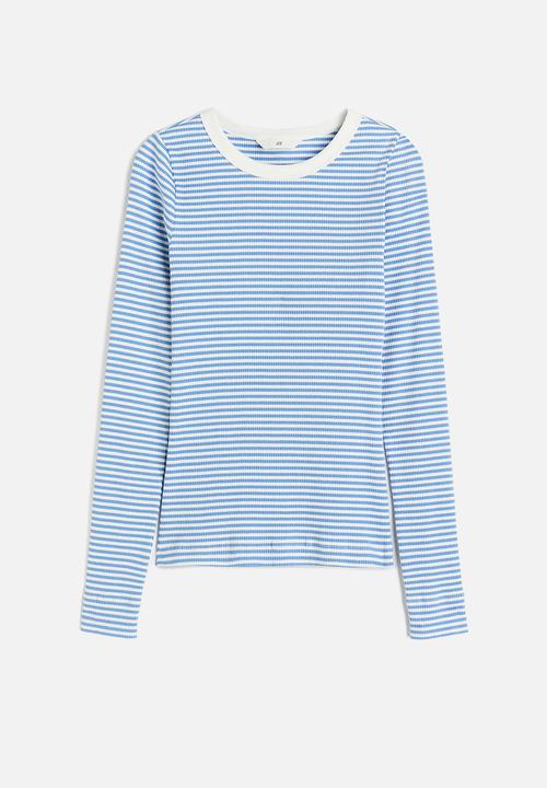 H&M - Ribbed jersey top - blue, multi
