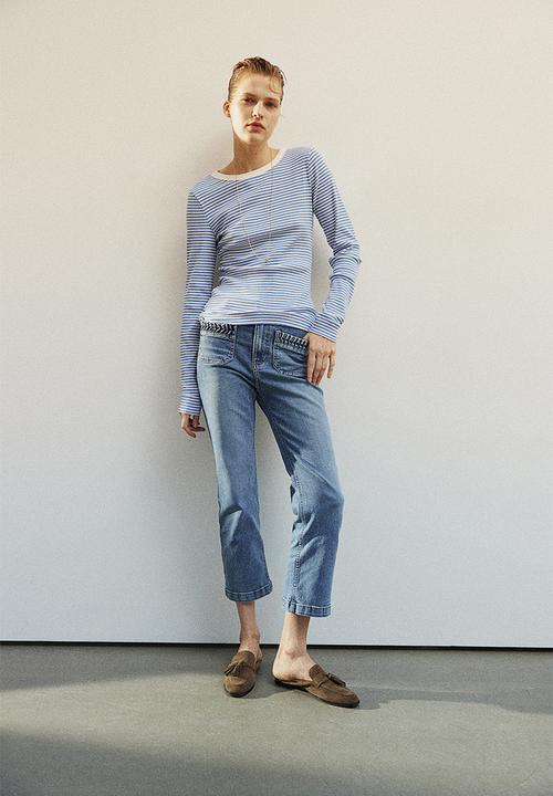 H&M - Ribbed jersey top - blue, multi