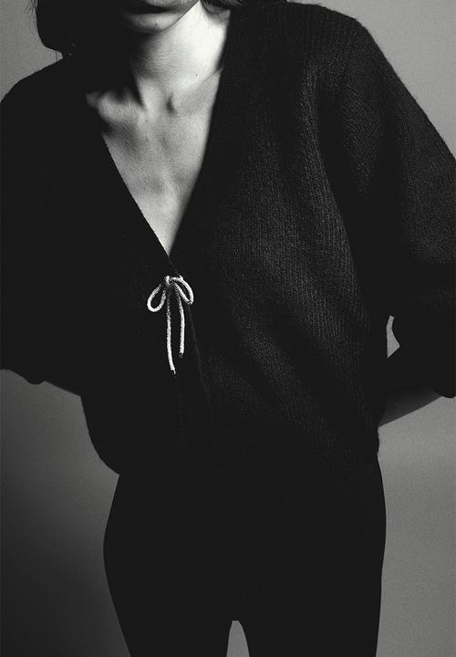 H&M - Rhinestone-bow cardigan - black