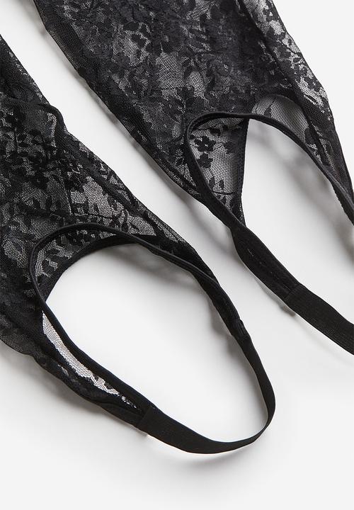 H&M - Lace stirrup unitard - black