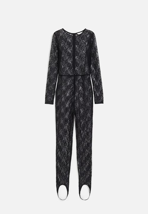 H&M - Lace stirrup unitard - black