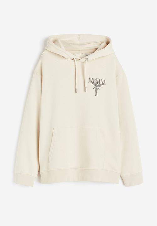 H&M - Motif-front hoodie - beige & white