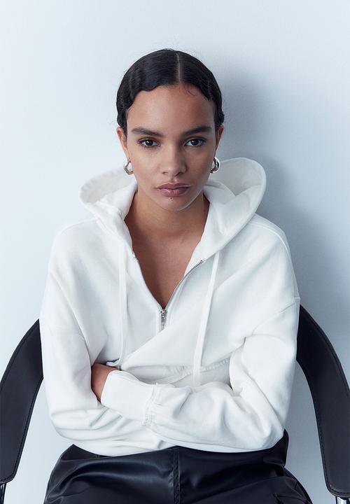 H&M - Short zip-through hoodie - white