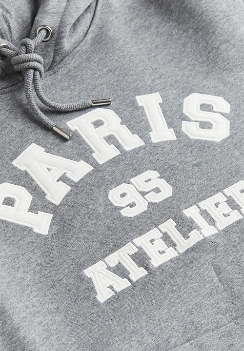 H&M - Text-motif hoodie - Grey marl Paris