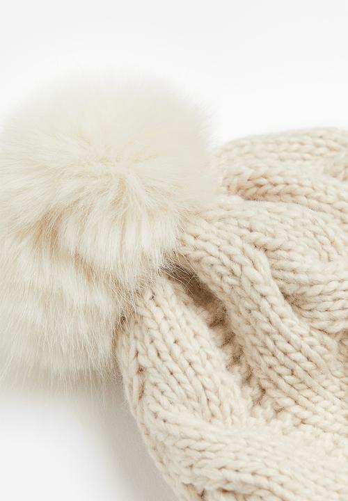 H&M - Cable-knit pompom hat - light beige