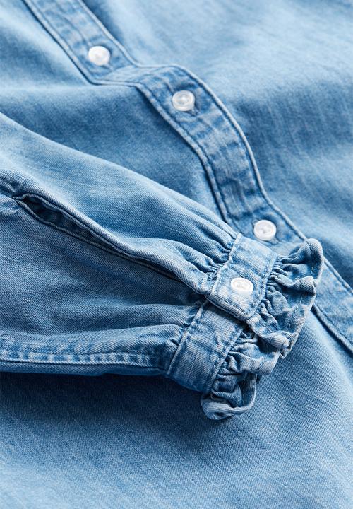 H&M - Frill-trimmed denim blouse - blue