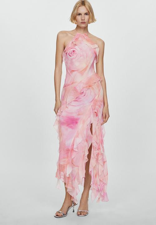 mango light pink dress Mango double layered v-neck midi dress in pastel pink