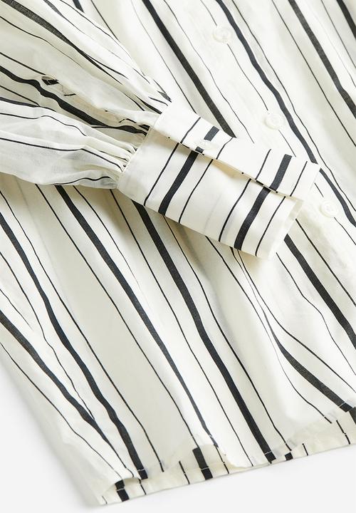 H&M - Poplin bow blouse - Cream Striped