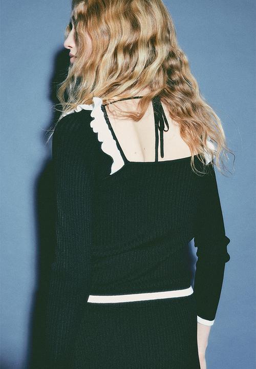 H&M - Frill-trimmed rib-knit top - black