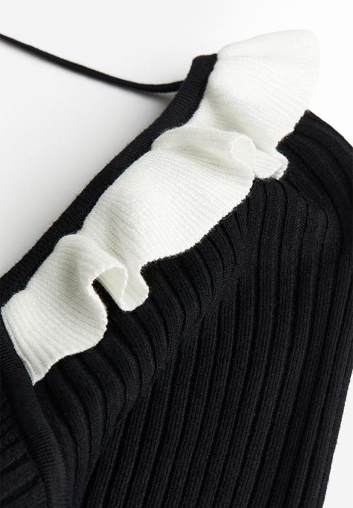 H&M - Frill-trimmed rib-knit top - black