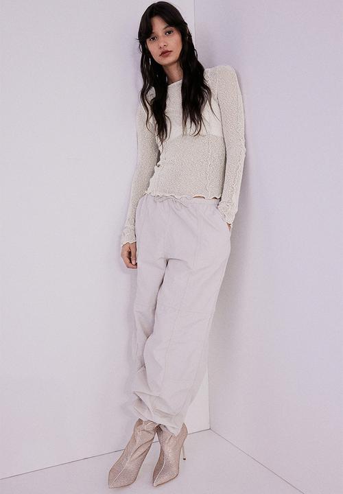 H&M - Overlock-detail knitted top - beige