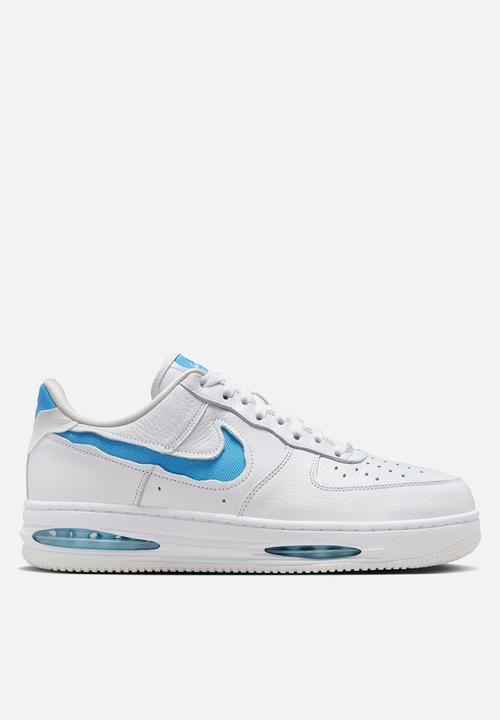 white nike air force 1 blue swoosh
