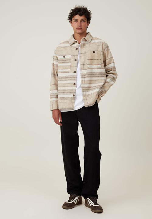 Cotton On - Heavy Overshirt - Tan Blanket Stripe