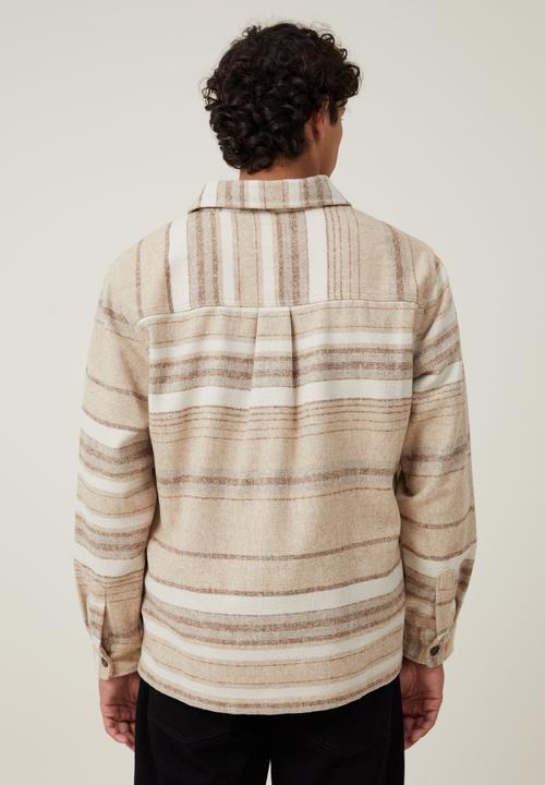 Cotton On - Heavy Overshirt - Tan Blanket Stripe