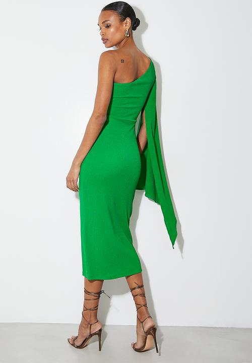 VELVET - Volume sleeve midi dress - green