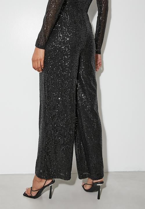 VELVET - Co-ord sequin straight leg - black.