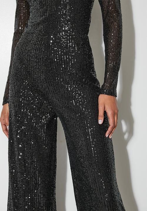 VELVET - Co-ord sequin straight leg - black.
