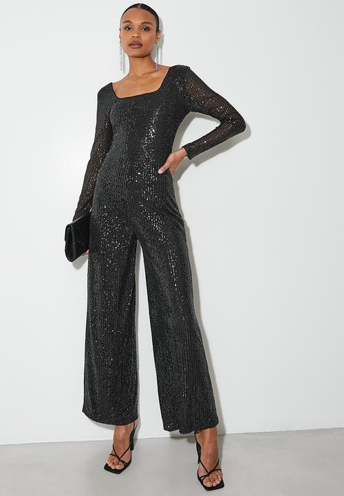 VELVET - Co-ord sequin straight leg - black.