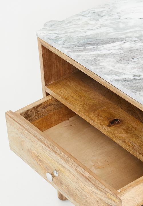 Sixth Floor - Kenya marble & wood Side Table-Natural