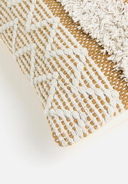 H&S - Zigzag stripe jute cushion - mustard & natural